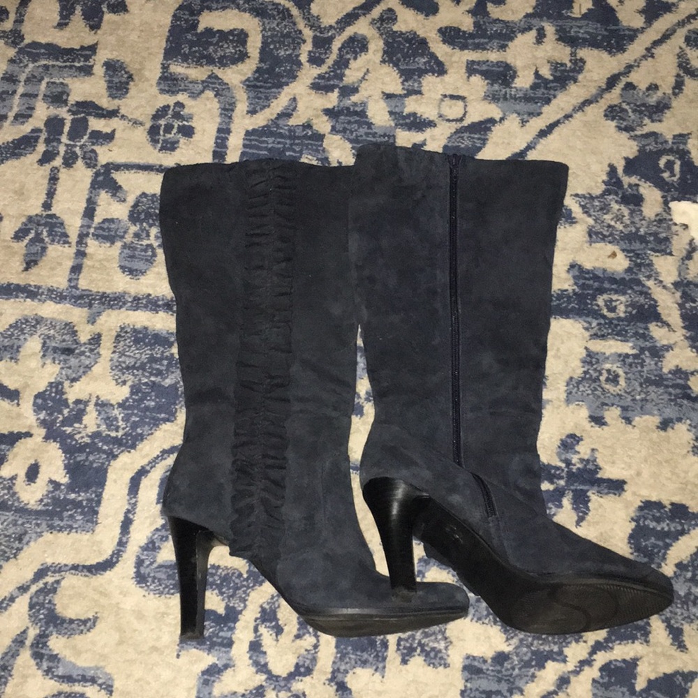 Tall Navy Boots with Side Detailing